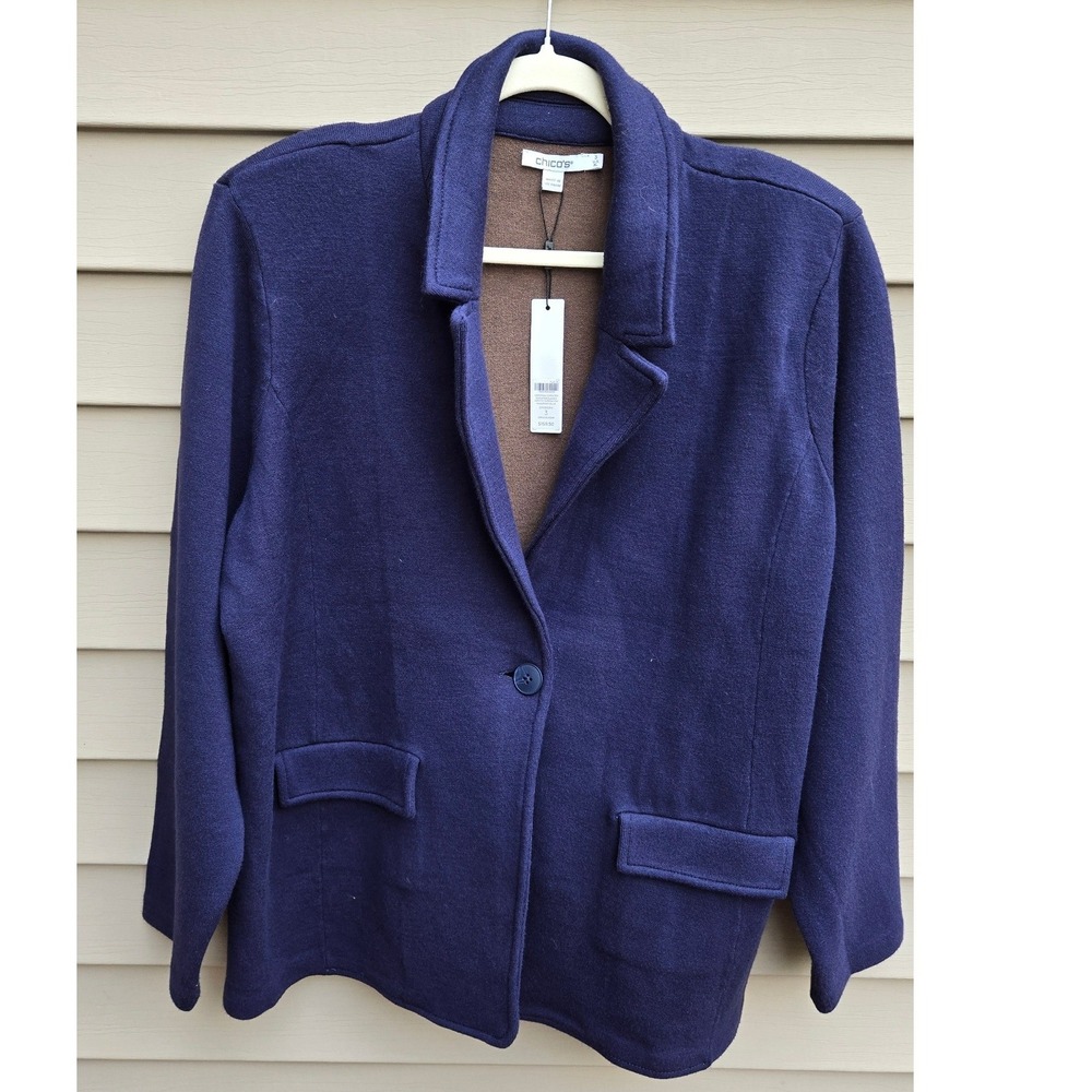 Chicos Cardigan Sweater Blazer Passport Blue Size 3 (XL) New With Tags